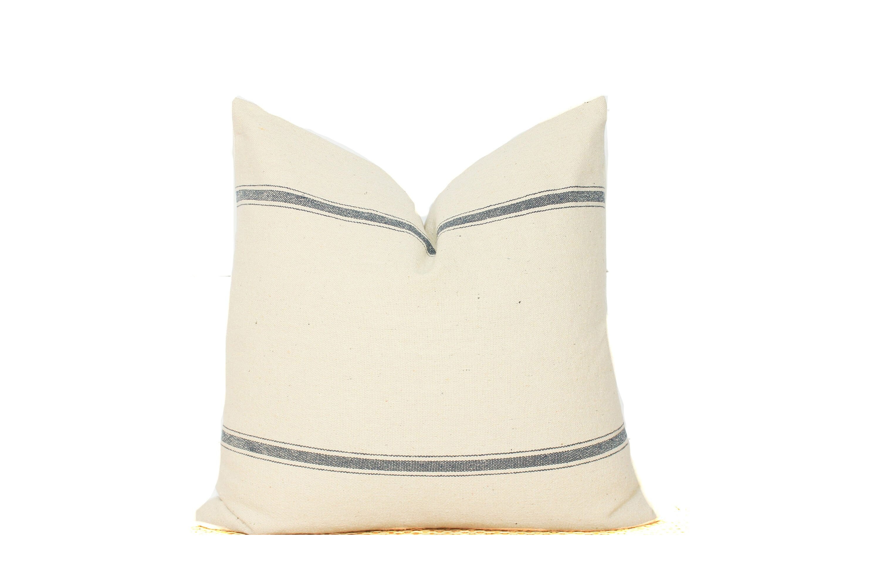 Grain Sack Pillow Cover Blue Stripe Lumbar Pillow Blue Grain Sack Navy