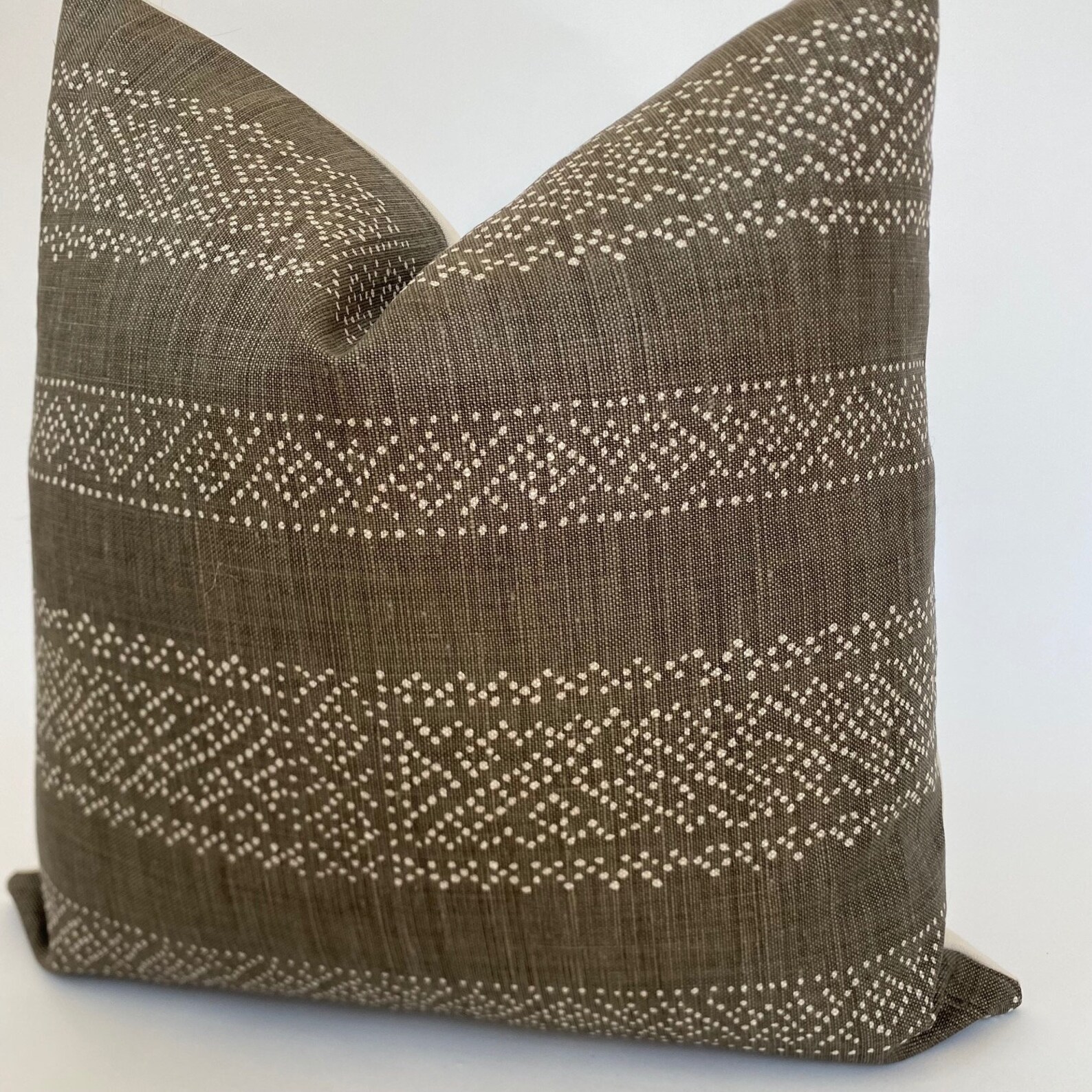 Brown Linen Pillow Cover White Pattern Traditional Rustic Etsy