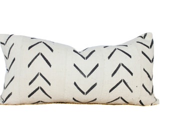 MudCloth Pillow Cover | Mudcloth Arrow Lumbar | Authentic African Mud Cloth | 12x24 | No317