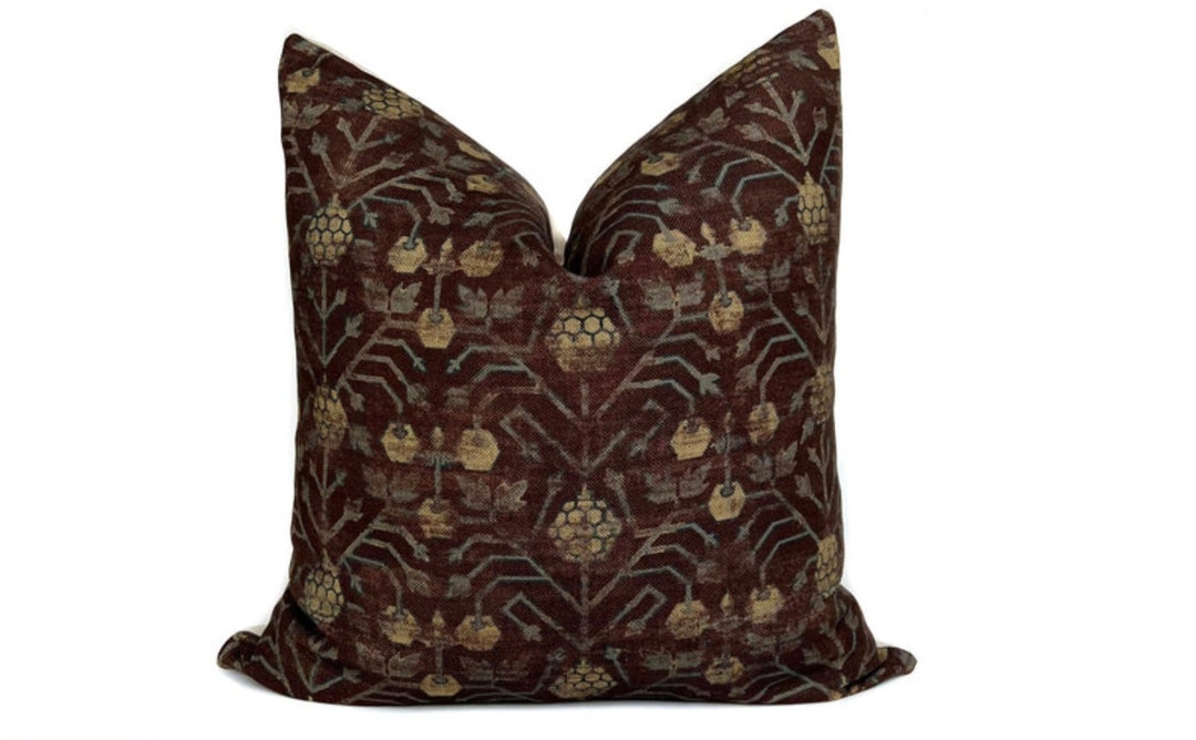 Maroon Pillow Cover Decorative Pillows Floral Pillows Mustard Pillow