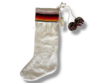 Vintage Cream Mudcloth Christmas Stocking: Handmade Holiday Decor