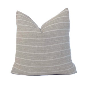 Beige Cream Stripe Woven Pillow Cover: Cotton & Linen Blend