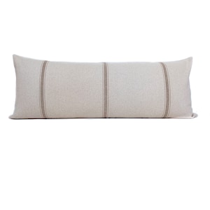 Vintage French Grain Sack Lumbar Pillow Cover: Beige with Tan Stripes