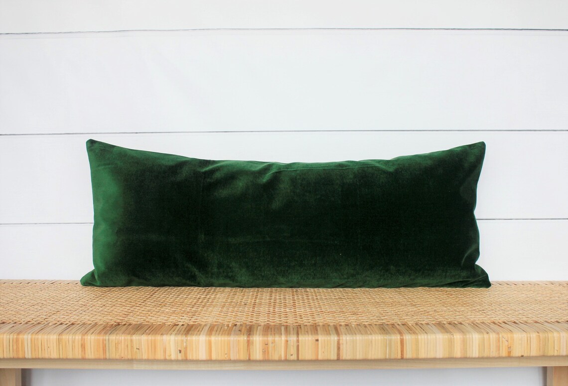 Green Velvet Lumbar Pillow Cover Velvet Lumbar 14x36 Etsy