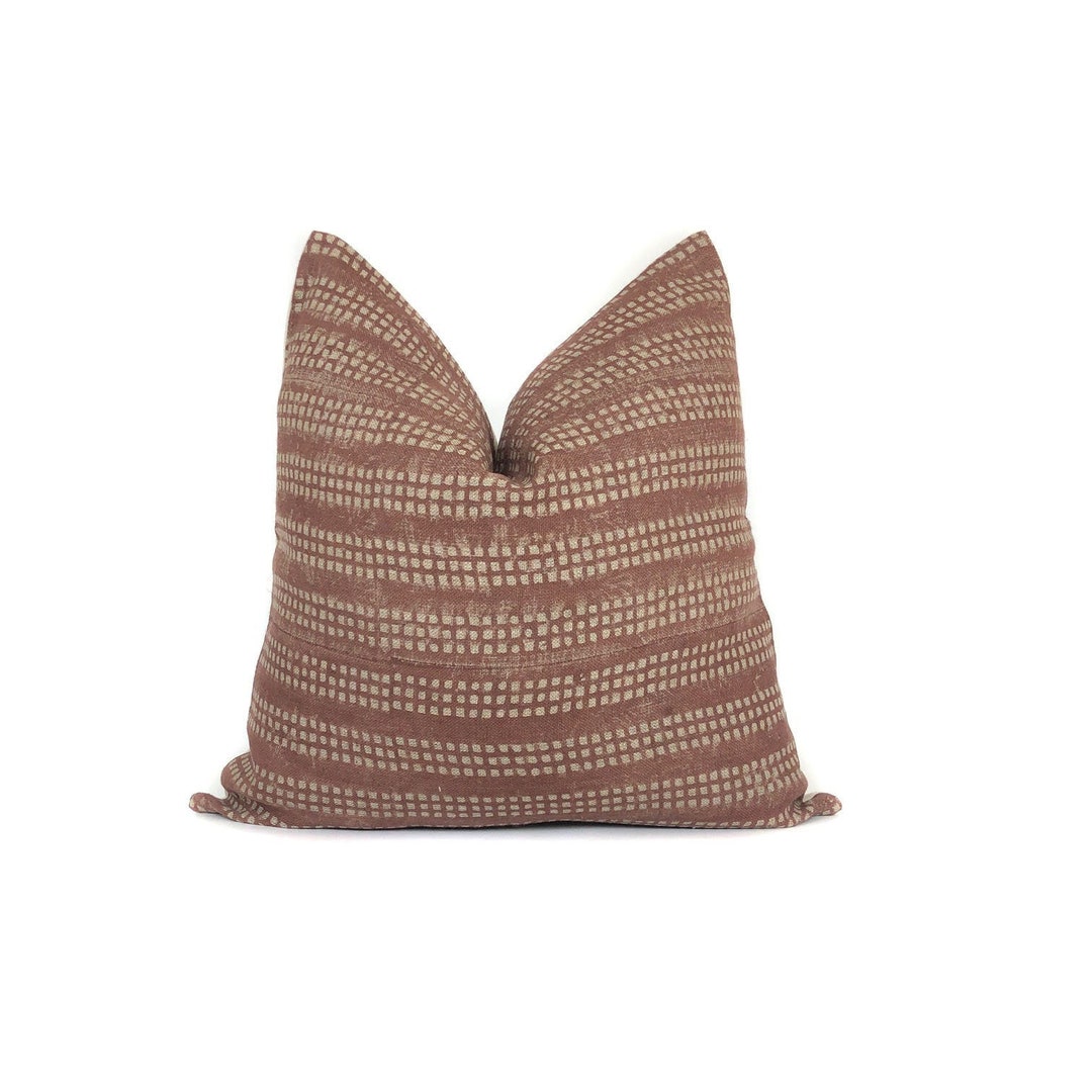 Rust Brown Pillow Cover Cotton Linen Blend Geometric Print Farmhouse