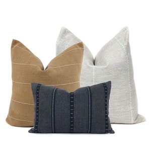 Pillow Combo #11 3 Pillow Covers Throw Pillows Pillow Covers Decorative Pillows Blue Pillows Rust Pillows Striped Pillows Neutral Home Decor