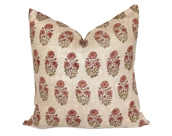Floral Linen Pillow Cover: Dusty Rose Vintage Spring Cushion