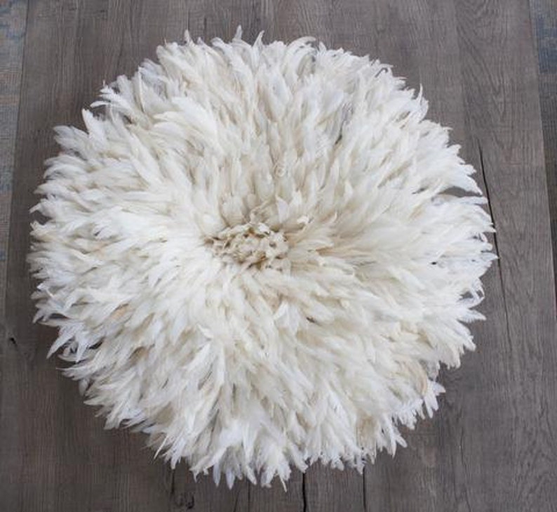 White Feather Juju Hat 31 Large Cream Juju Hat African Juju Wall Art Feather Art image 1