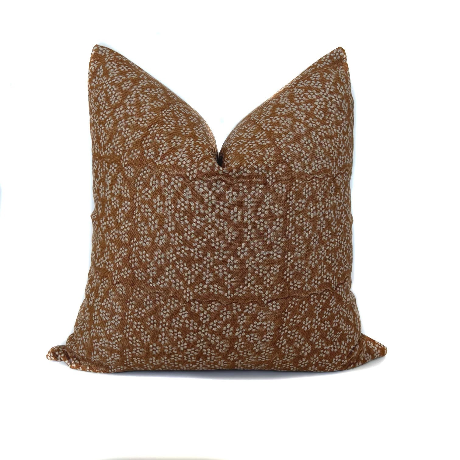 Rust Floral Linen Pillow Cover: Shabby Chic Botanical Throw Pillow
