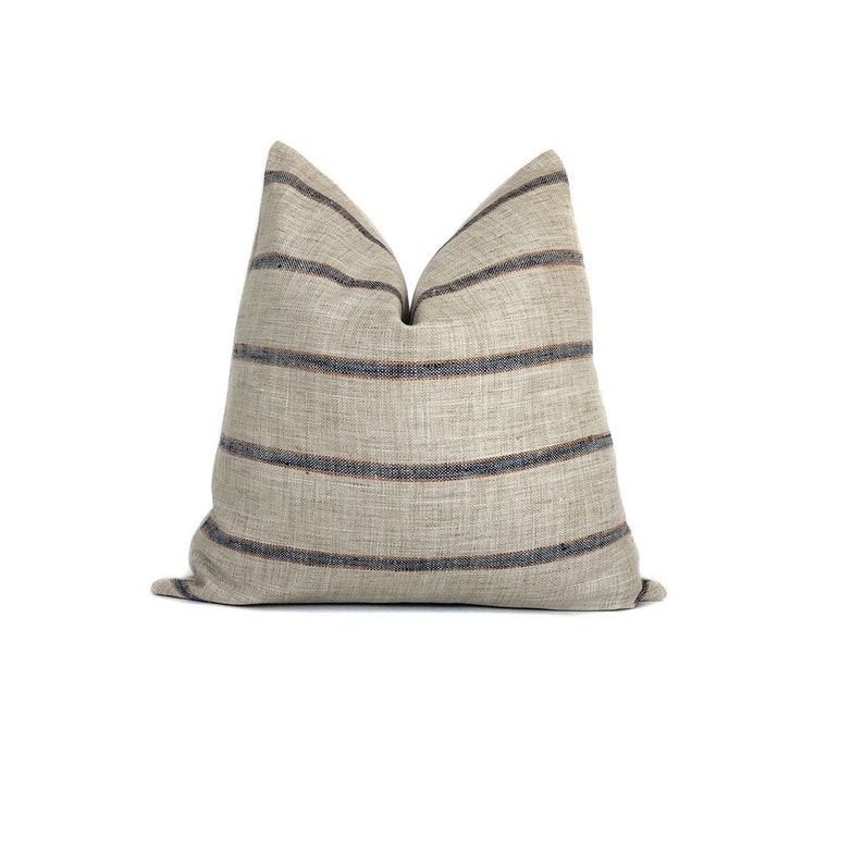 Farmhouse Stripe Pillow Cover Rustic Woven Blue and Rust Etsy