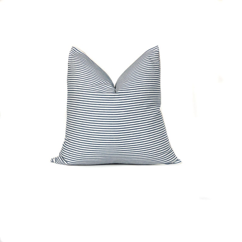 Blue and White Ticking Stripe Pillow Cover Striped Pillow Etsy