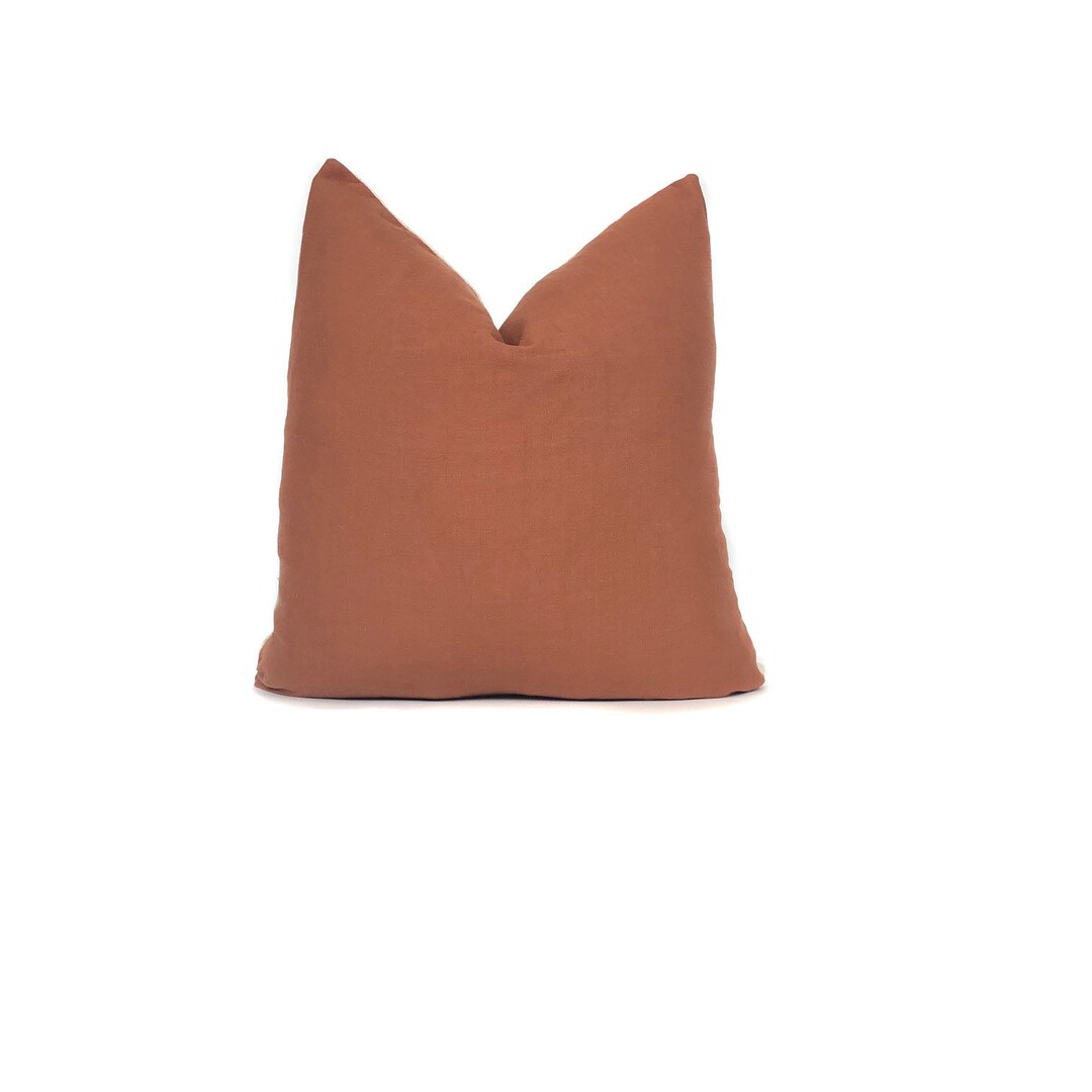 Terracotta Pillow Cover Rust 100 Linen Modern Farmhouse No5051 , Throw