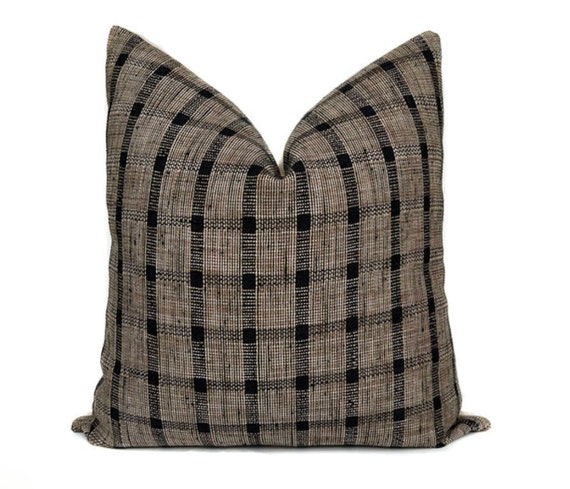 Black plaid throw clearance pillow