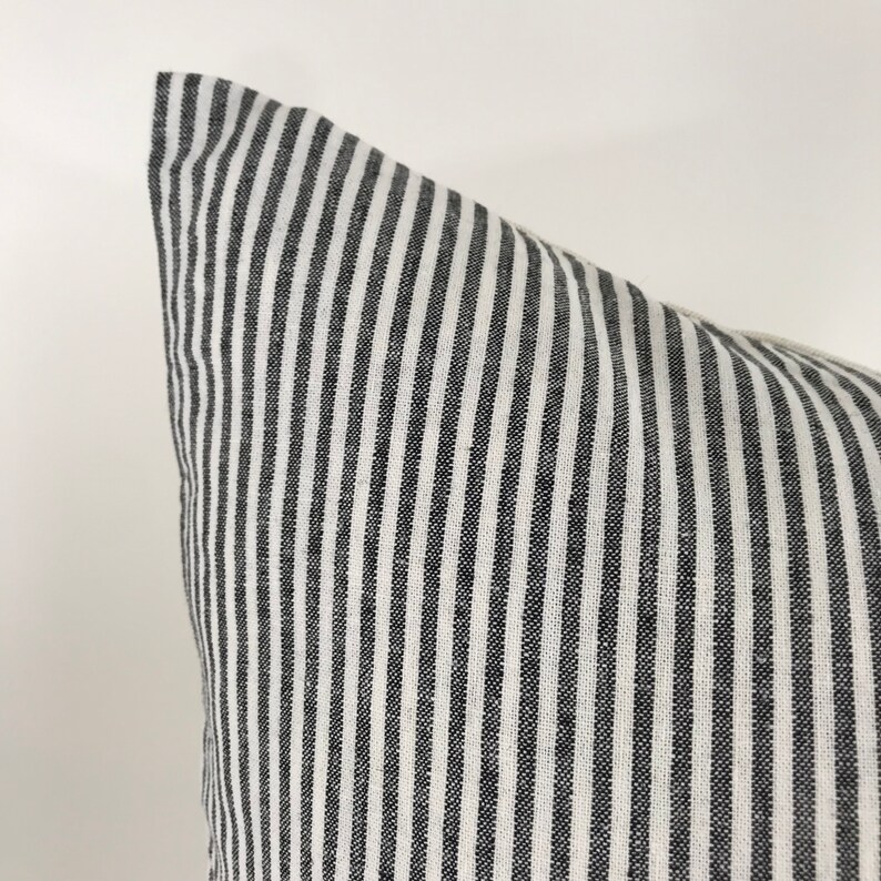 Black and White Ticking Striped Lumbar Pillow Cover 12x24 Etsy