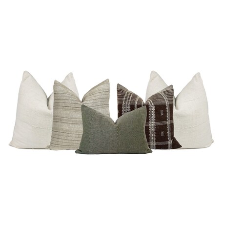 Pillow Cover Set of 6 Neutral Tan Brown Cream Olive Green Etsy