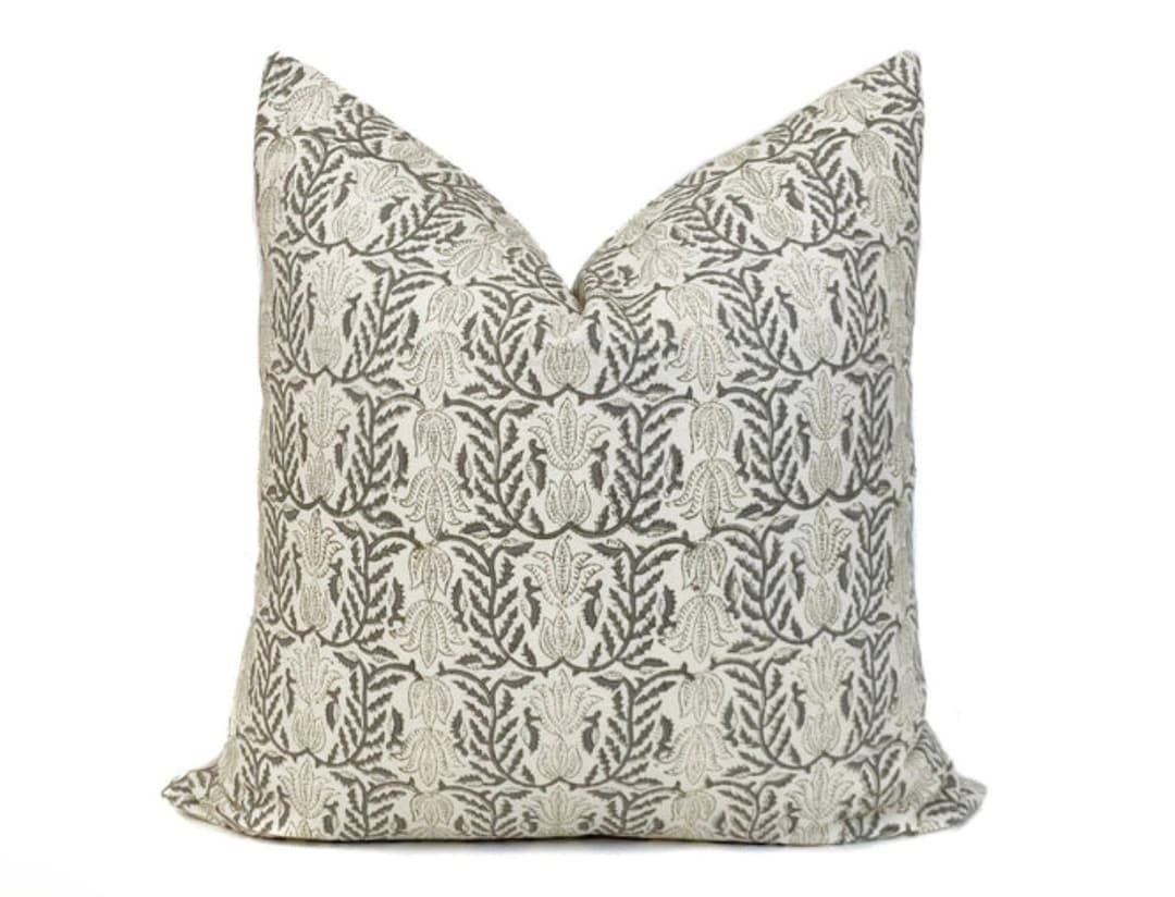 Olivia Floral Pillow Cover Neutral Pillows White and Grey Pillow