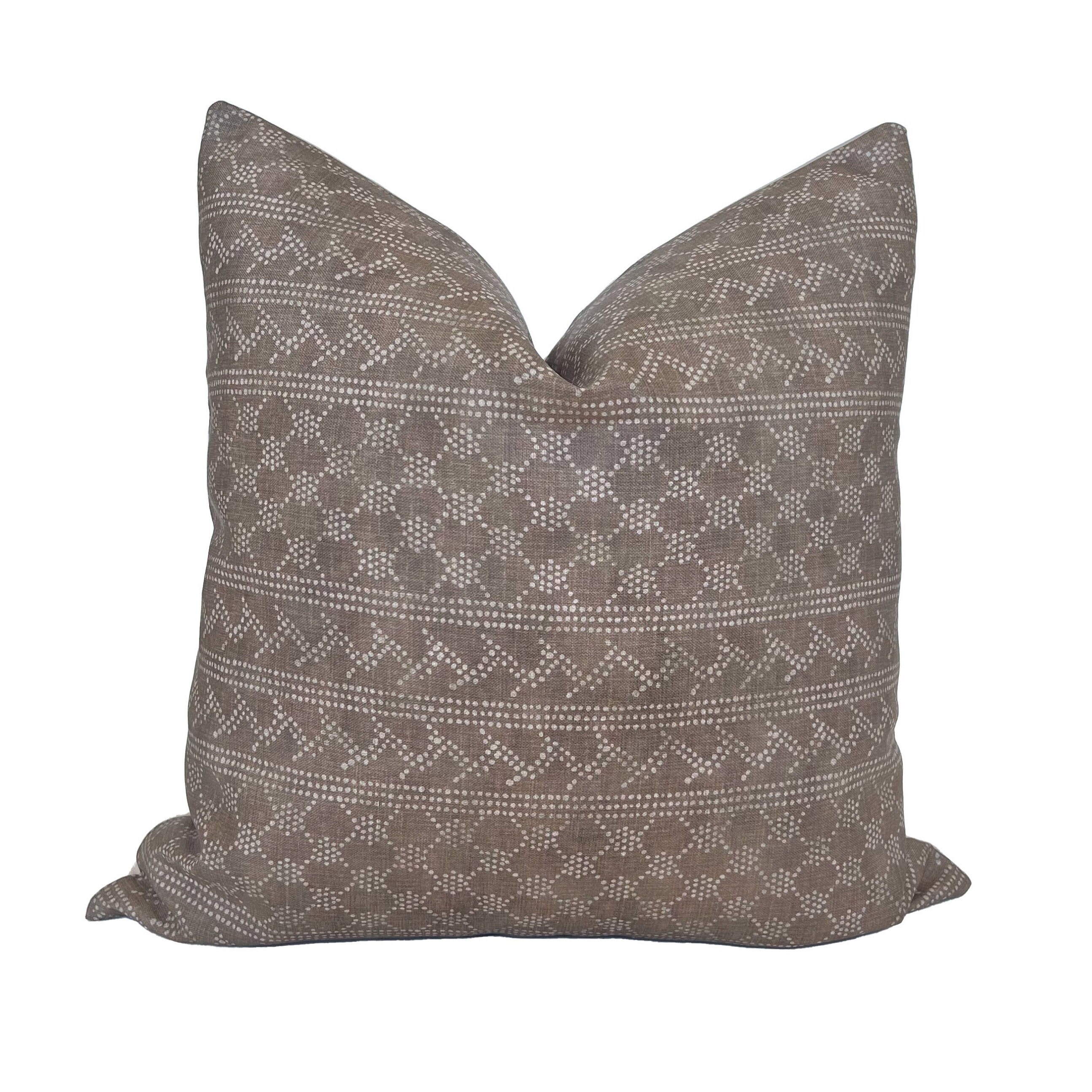 Brown Linen Pillow Cover: Geometric Batik Print, Modern Throw Cushion