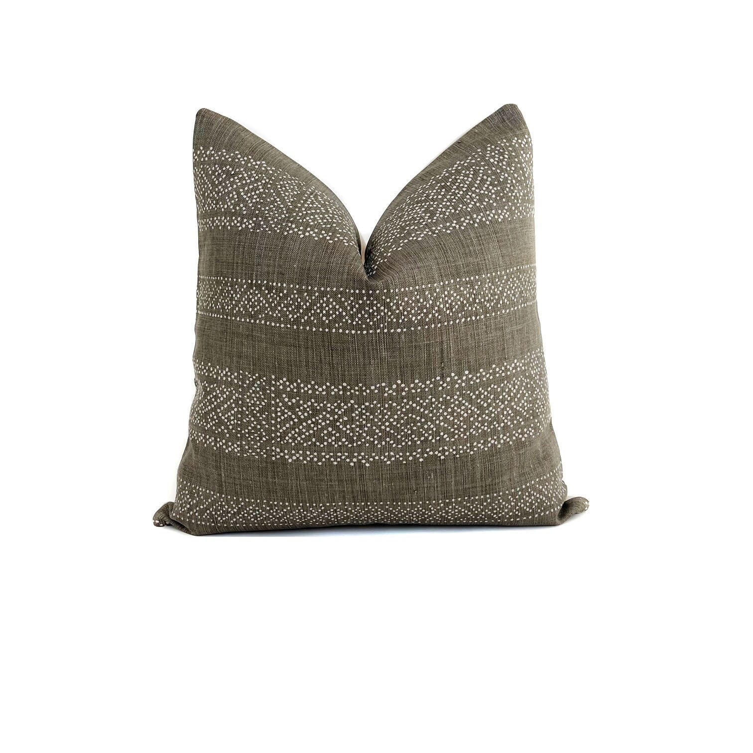 Brown Linen Pillow Cover White Pattern Traditional Neutral Etsy