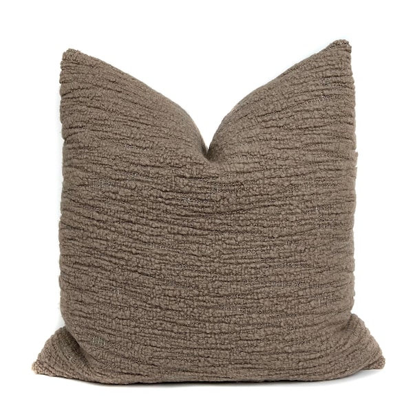 Alpaca Blend Pillow Cover, Brown Neutral Throw Pillow | Decorative Cushion Cover for Couch | Modern Luxe Designer Living Room Decor