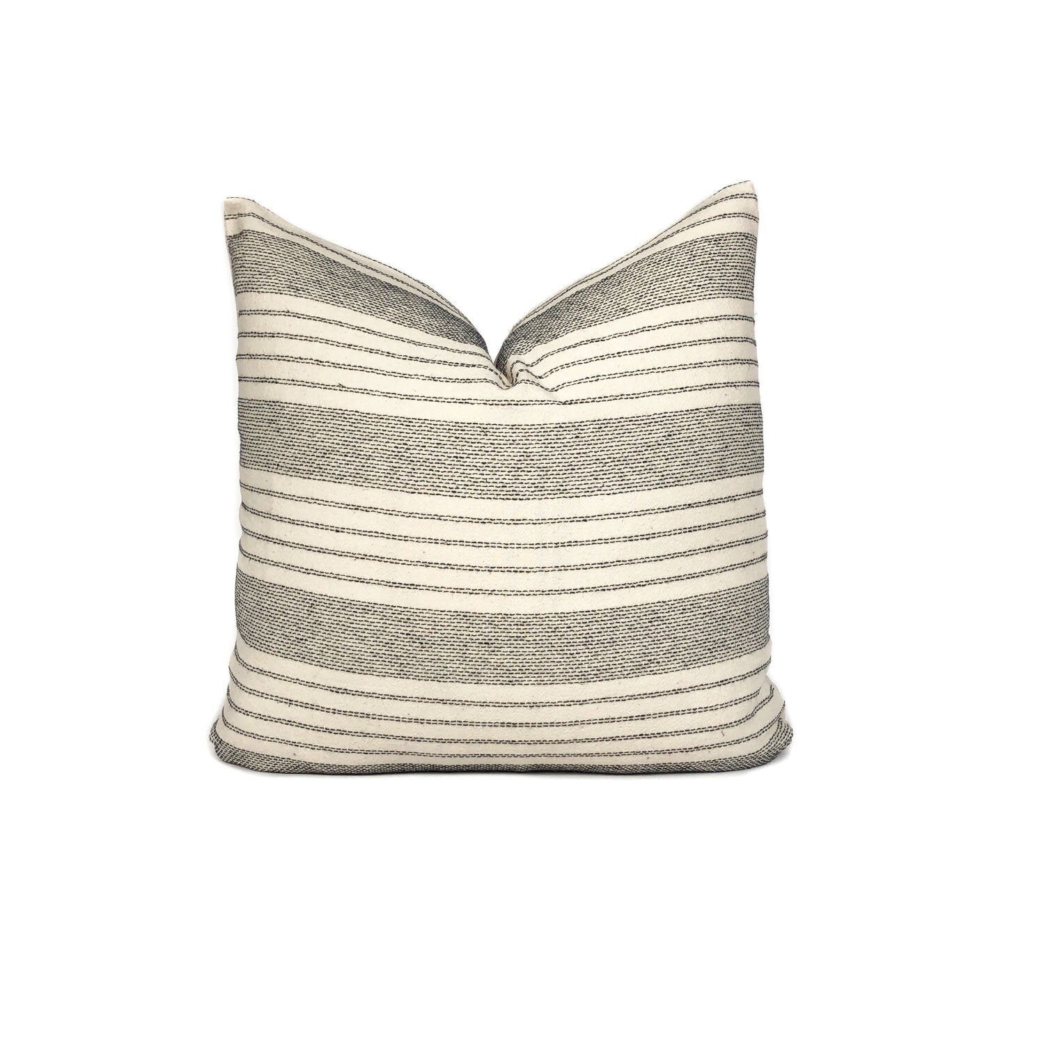 Black and Cream Stripe Woven Pillow Cover: Hand-Loomed Cotton