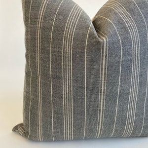 Grey Striped Indoor Outdoor Pillow Farmhouse Designer Sutton Stripe Pumice Throw Pillow Covers Perennials One Affirmation image 2