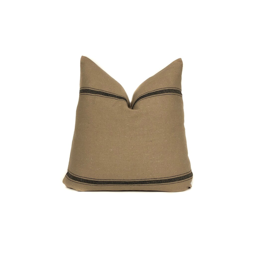 Grain Sack Pillow Cover Brown With Black Stripe No11 , Throw Pillows