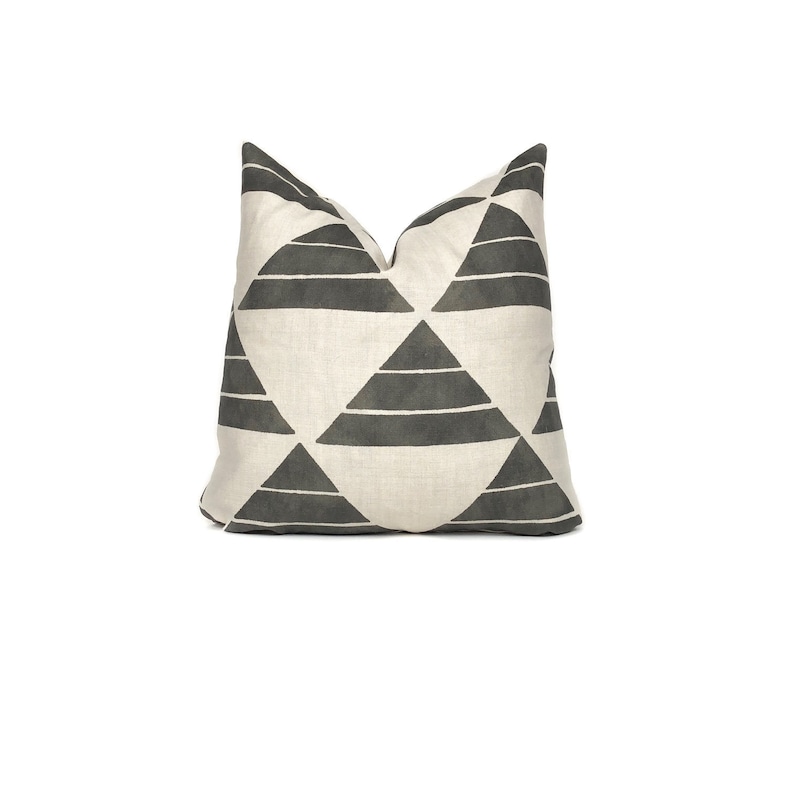 Black White Pillow Cover Linen Cotton Blend Geometric Triangle Etsy