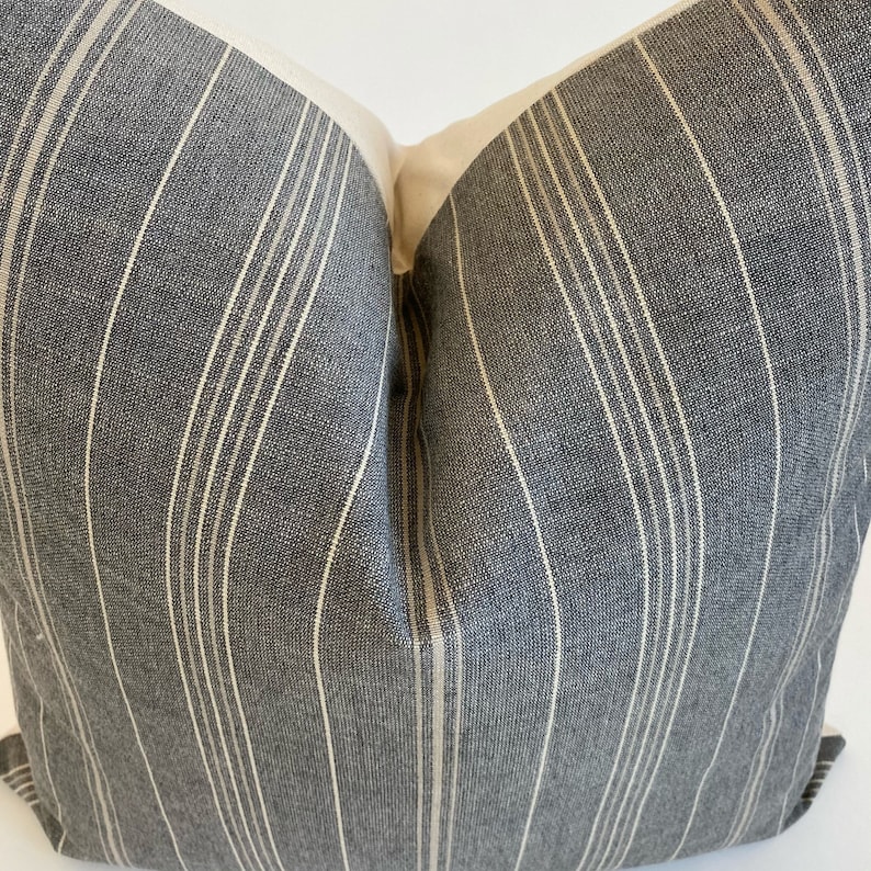 Grey Striped Indoor Outdoor Pillow Farmhouse Designer Sutton Stripe Pumice Throw Pillow Covers Perennials One Affirmation image 3