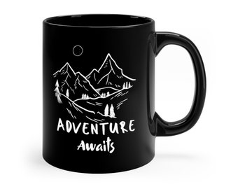 Ceramic Coffee Cup, Adventure Awaits Outdoors Mug, Nature Lovers Hot Drinks Mug, Camping Lovers Gift, Tea Lovers Mug, Mountain Lovers Gift