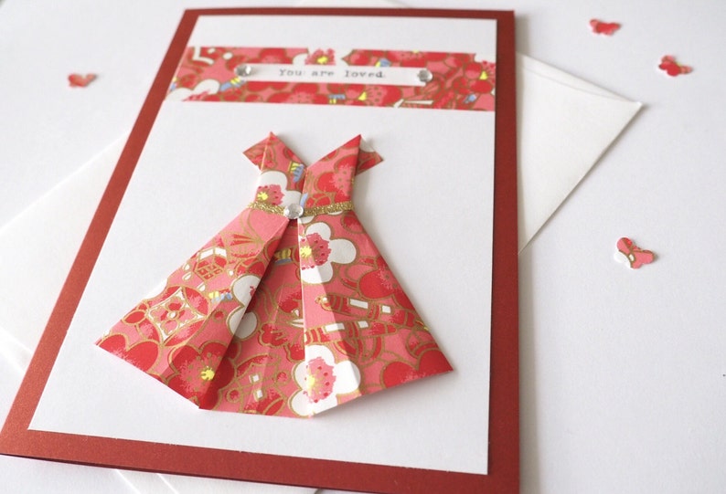 Encouragement Hand-typed Origami dress Birthday card A6 Handmade card Love card Japanese chiyogami Blank card You are Loved
