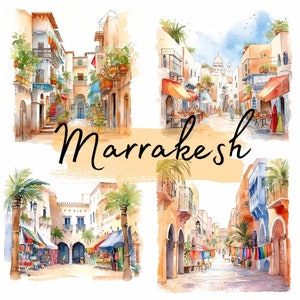 Houses of Marrakesh, Morocco, Watercolor, clipart, 16 High Quality PNG transparent files, printable graphics, digital download, Scrapbooking