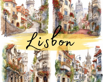 Houses of Lisbon, Portugal, clipart, 19 High Quality PNG transparent files, printable graphics, digital download, Decoupage, Scrapbooking