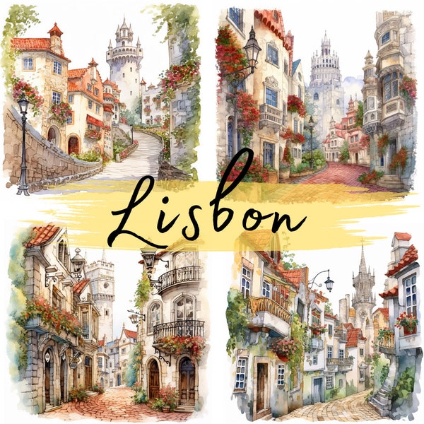 Houses of Lisbon, Portugal, clipart, 19 High Quality PNG transparent files, printable graphics, digital download, Decoupage, Scrapbooking