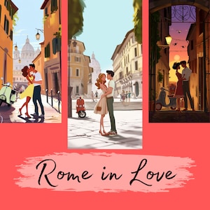 Rome verliefd, 19 liefdespaar, Sint-Valentijns-PNG-bundel van romantische Rome-paren, scrapbooking, cartoon verliefde stellen