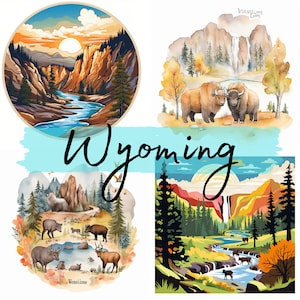 Wyoming National Park, Watercolor clipart, 22 High Quality PNG transparent files, digital download, Decoupage, Junk Journaling, Scrapbooking