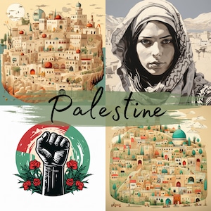 Mapa de Palestina, 28 archivos clipart PNG de alta calidad, motivos de Cisjordania y Gaza, descarga digital, WallArt, derechos humanos, Keffiyeh Pañuelo