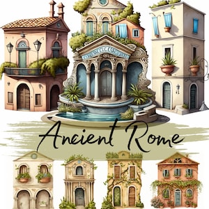 Ancient Roman Houses, Clipart, 21 High Quality PNG transparent files, printable graphics, digital download, Scrapbooking, Commercial Use