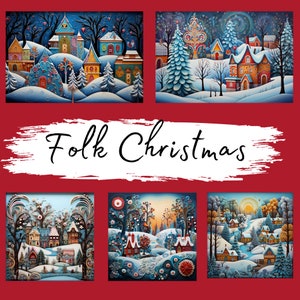 Folk Christmas Cards, 70 High Quality digital files, Junk Journal Ephemera, Art Journaling Cards, Christmas Digital, Vintage Christmas