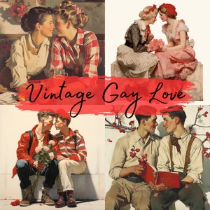 28 Vintage Gay Love clipart bundle, St Valentine’s PNG Bundle of Romantic Gay Couples, Retro Couples, Vintage Love Cards, Scrapbooking
