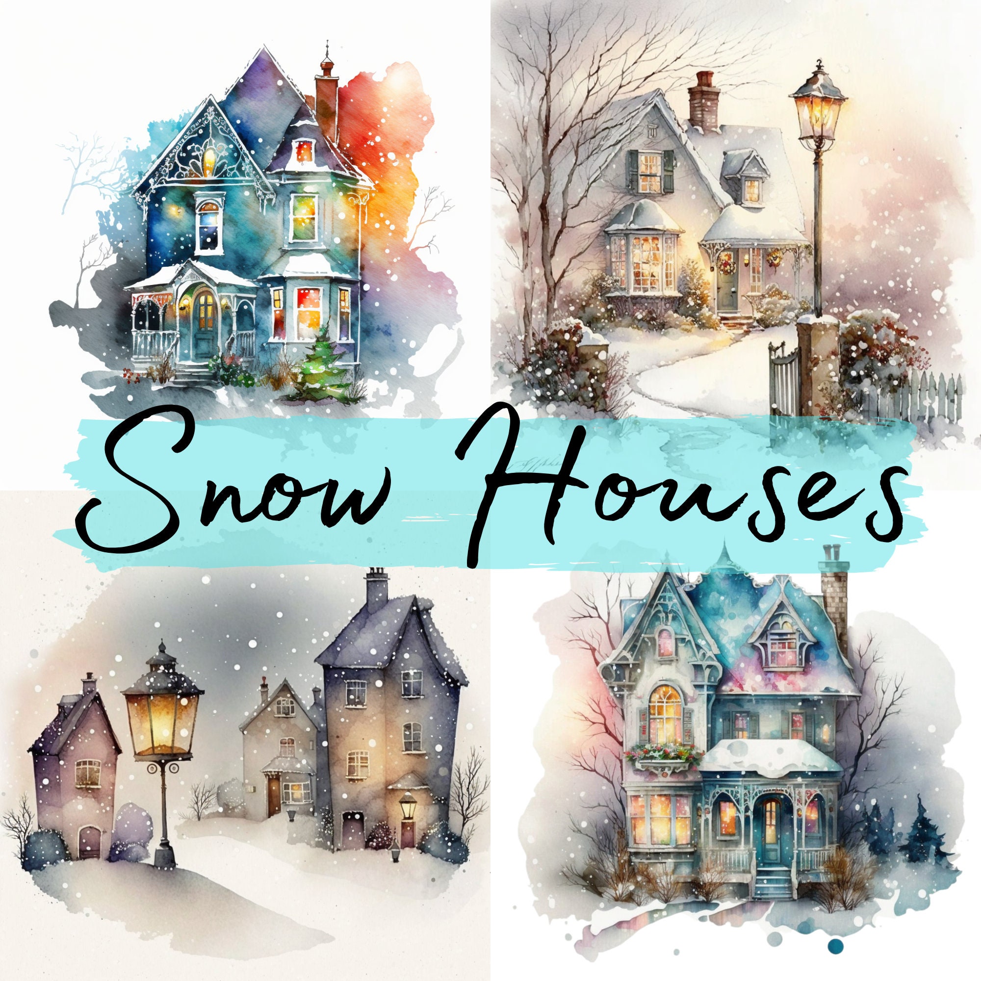 Snow Houses, Clipart, 24 High Quality PNG transparent files, printable graphics, digital download, Scrapbooking, Commercial Use, Decoupage