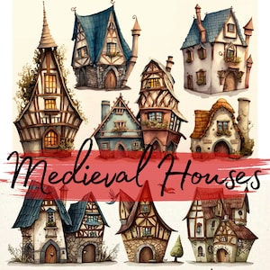 Medieval Houses, Clipart, 20 High Quality PNG transparent files, printable graphics, digital download, Scrapbooking, Commercial Use