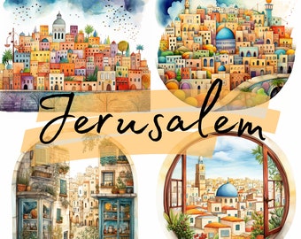 Houses of Jerusalem, Palestine, clipart, 22 High Quality PNG transparent files, Junk Journal, Digital Download, Scrapbooking