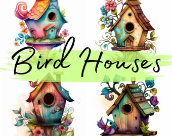 Bird Houses, Clipart, 22 High Quality PNG transparent files, printable graphics, digital download, Scrapbooking, Commercial Use, Decoupage