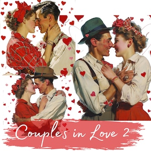 14 Liebespaar-Clipart-Bundle, St Valentine&#39;s PNG-Bundle mit romantischen Paaren, Retro-Paaren, Vintage-Liebeskarten, Scrapbooking