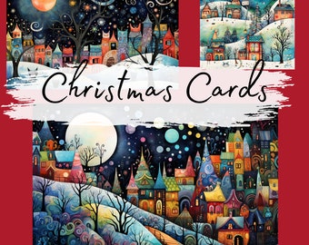 Naive Christmas Cards, 31 High Quality digital files, Junk Journal Ephemera, Folklore Art Journaling Cards, Christmas Digital