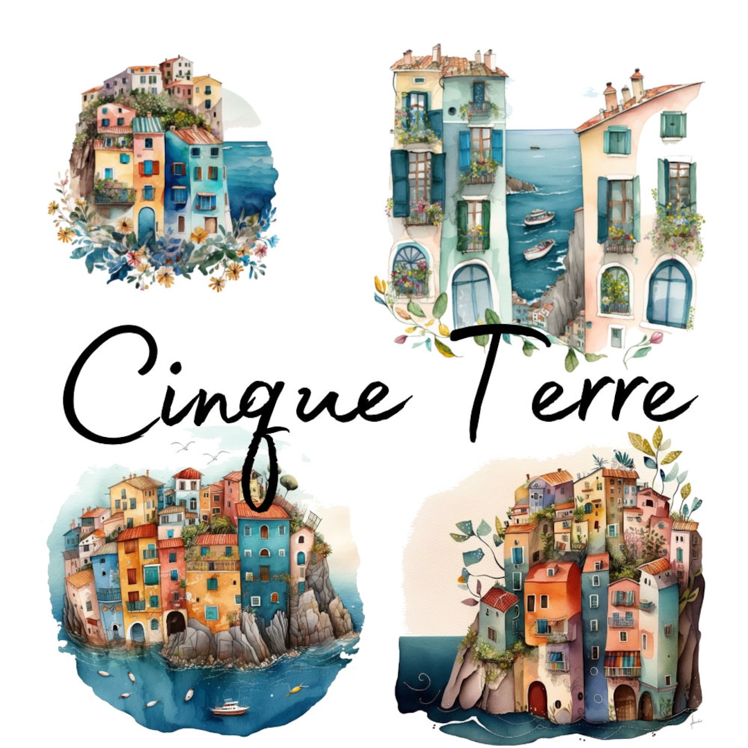 Houses of Cinque Terre, Italy, Watercolor, Clipart,16 High Quality PNG