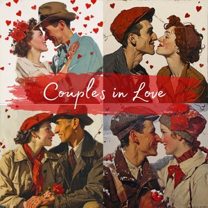 26 Liebespaar Clipart Bündel, Valentinstag PNG Bündel von Romantischen Paaren, Retro Paaren, Vintage Liebeskarten, Scrapbooking