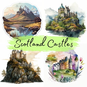 Scotland Highland Castles, 27 Watercolor High Quality PNG transparent files, Scottish clipart, digital download, Decoupage and Scrapbooking