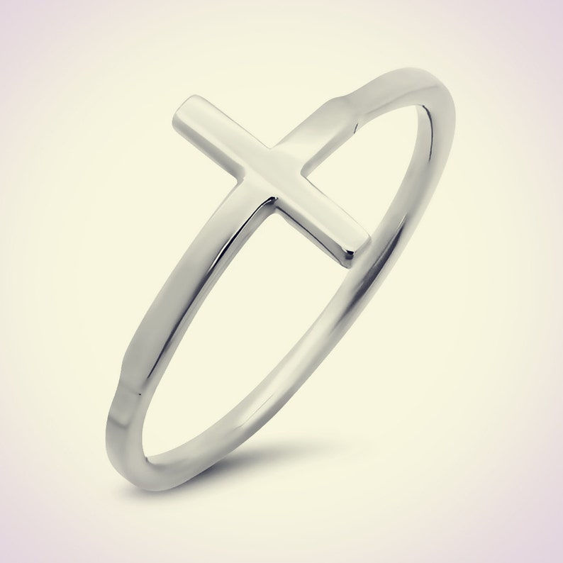 Sideways Cross 14K White Gold Sideways Cross Fashion Ring Cross Ring