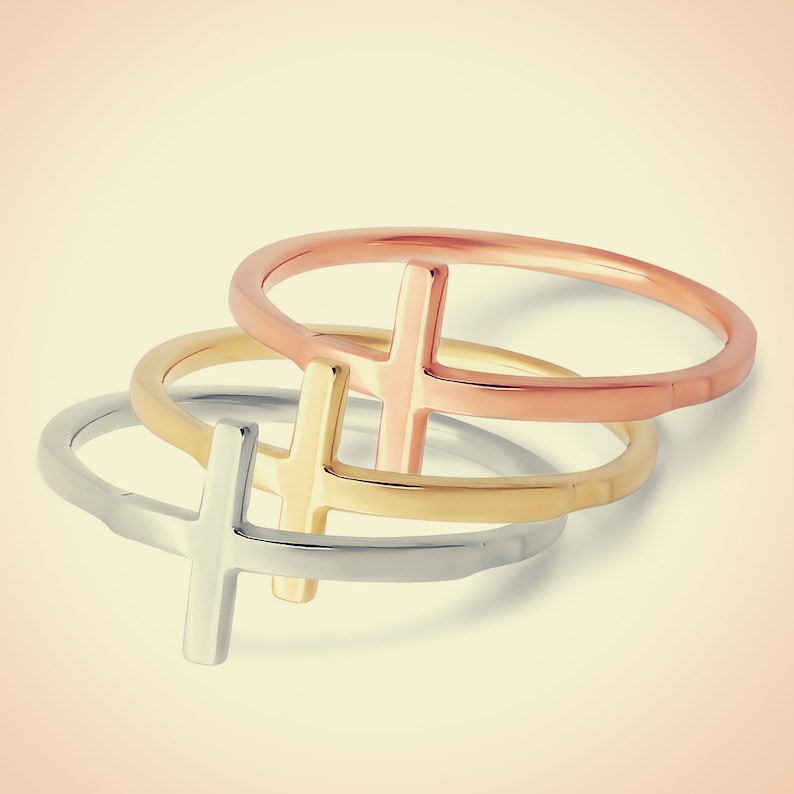 Sideways Cross 14K White Gold Sideways Cross Fashion Ring Cross Ring